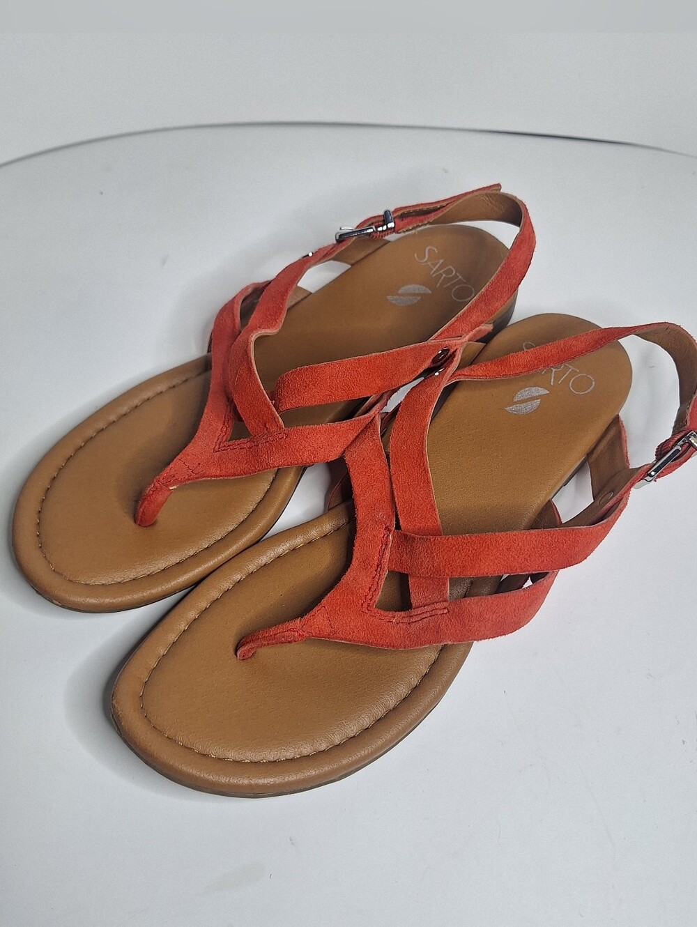 Franco Sarto Gretchen Coral Orange Strappy Thong Sandal Size 7 M Leather Shoes
